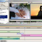 Video editing software displaying wedding footage.